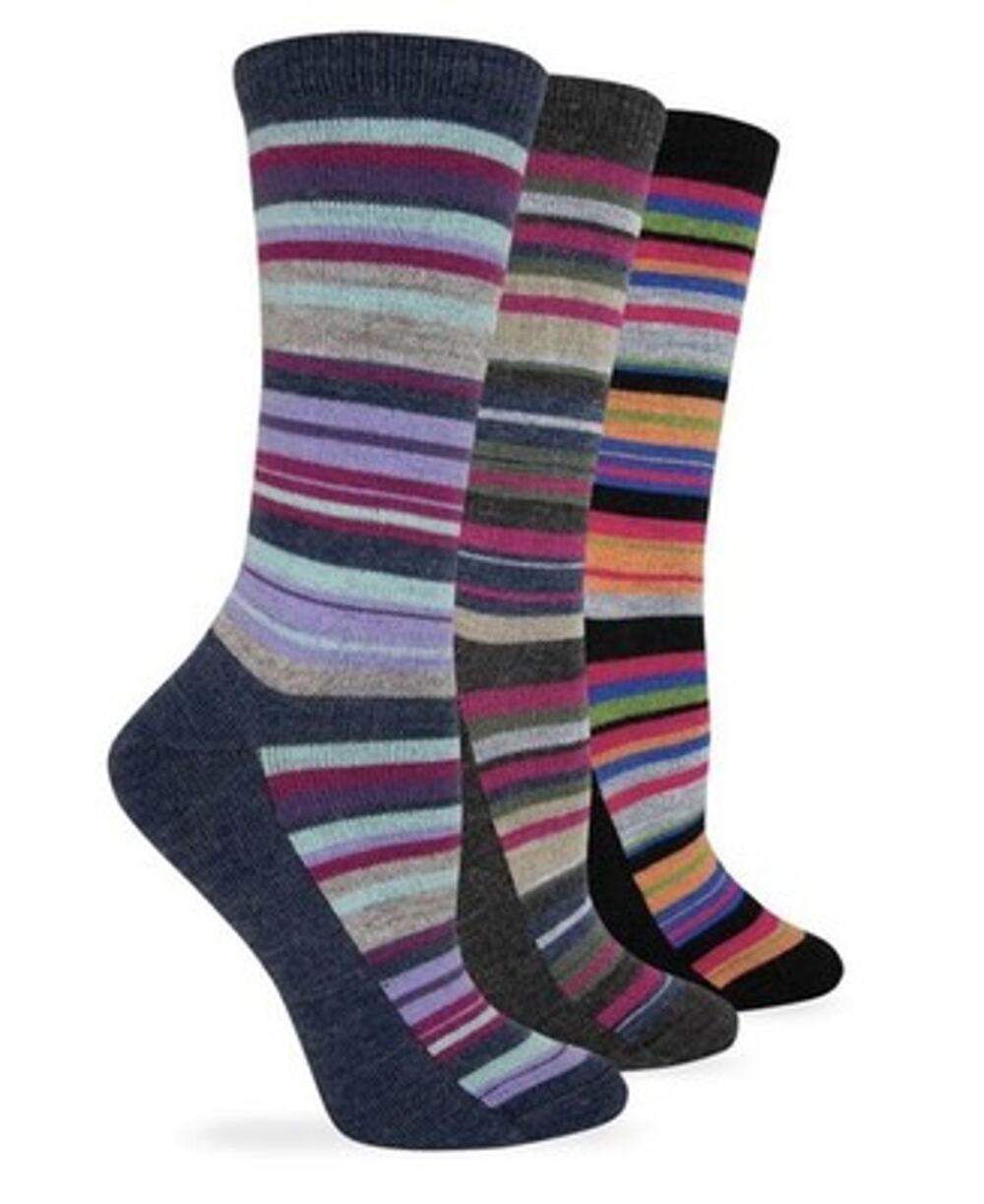 Wise Blend 3 Pair Women's Merino Wool Blend Stripe Crew Socks Size 6-9 NWT